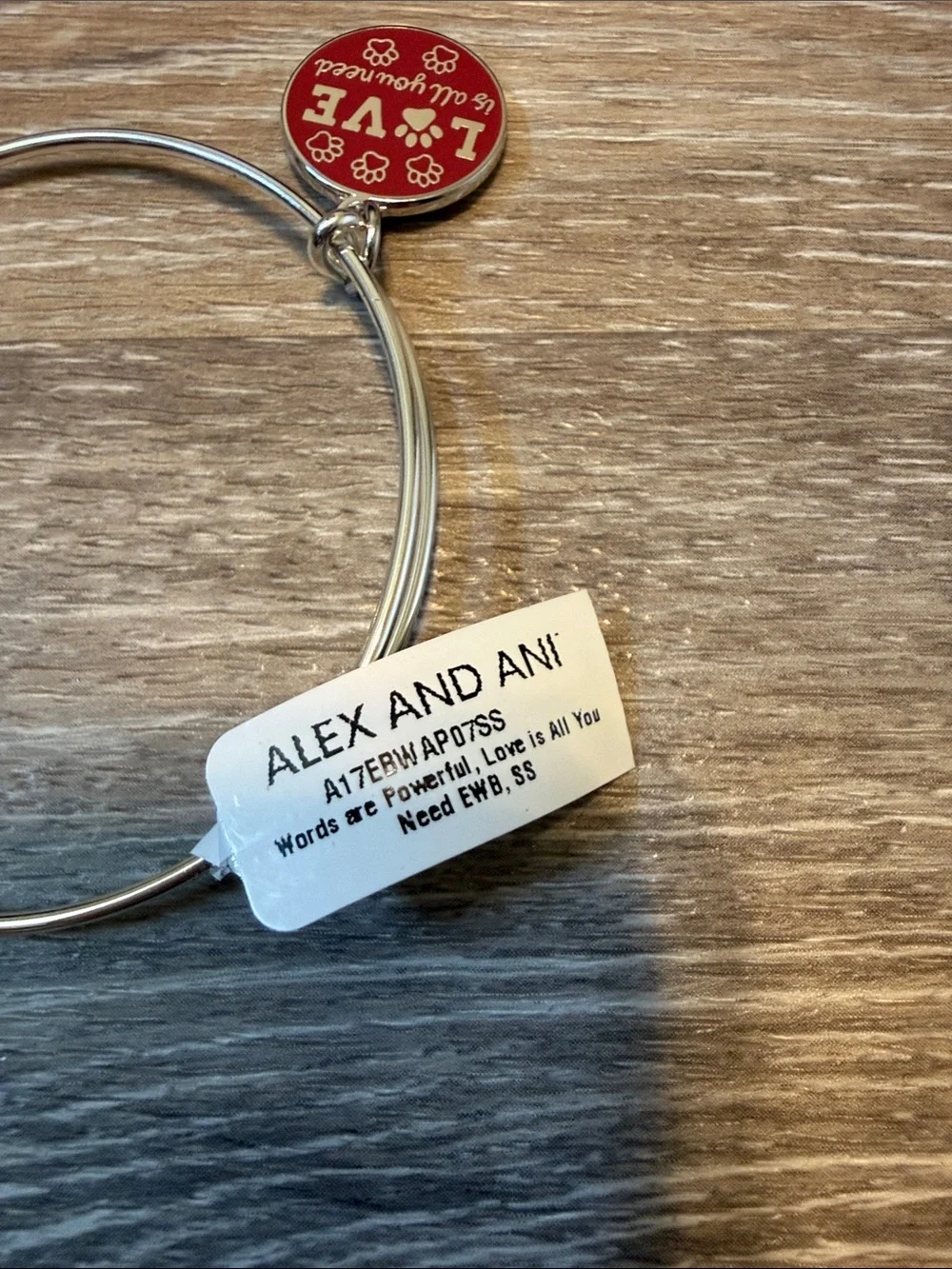 NWT Alex and Ani Bangle Bracelet Dog Love is All You Need Charm Red Silver